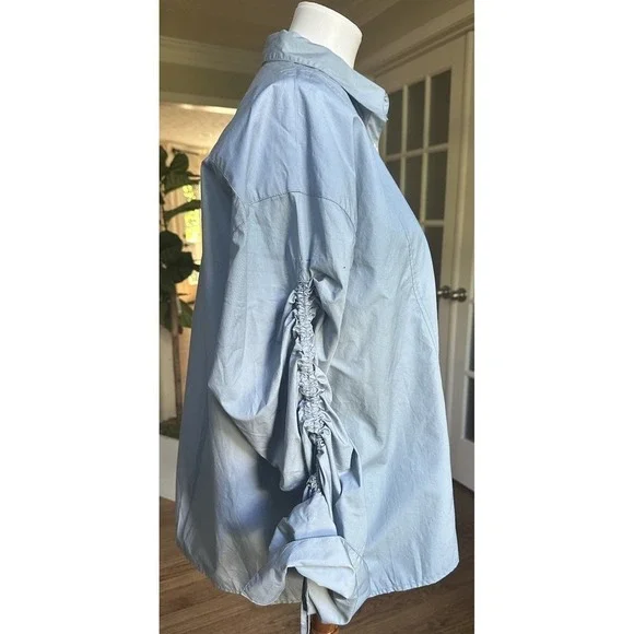 FREE PEOPLE Blue 100% Cotton Brown Eyed Girl Top Poplin Blouse Size S $88 NEW - Picture 5 of 8